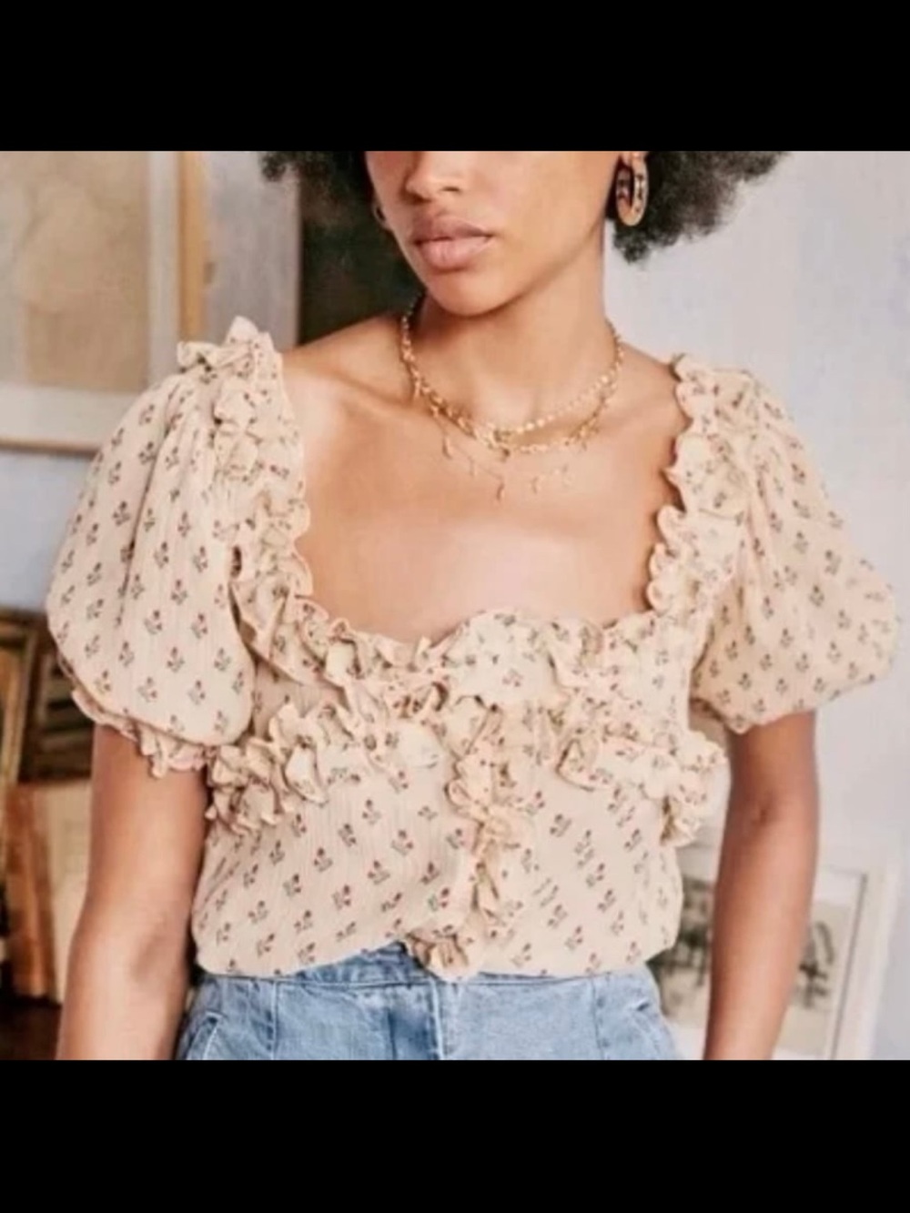 NWT Sezane Wood Beige Tulip Blouse - Picture 2 of 9